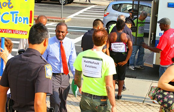 About 75 community activists marched to the Edward Brooke Courthouse last week to protest no-fault evictions and demand a speedy ... About 75 community activists marched to the Edward Brooke Courthouse last week to protest no-fault evictions and demand a speedy ...