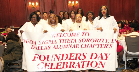 Enveloped in a sea of red, the ballroom at the Hilton Hotel at Lincoln Center was filled with Delta Sigma ... Enveloped in a sea of red, the ballroom at the Hilton Hotel at Lincoln Center was filled with Delta Sigma ...