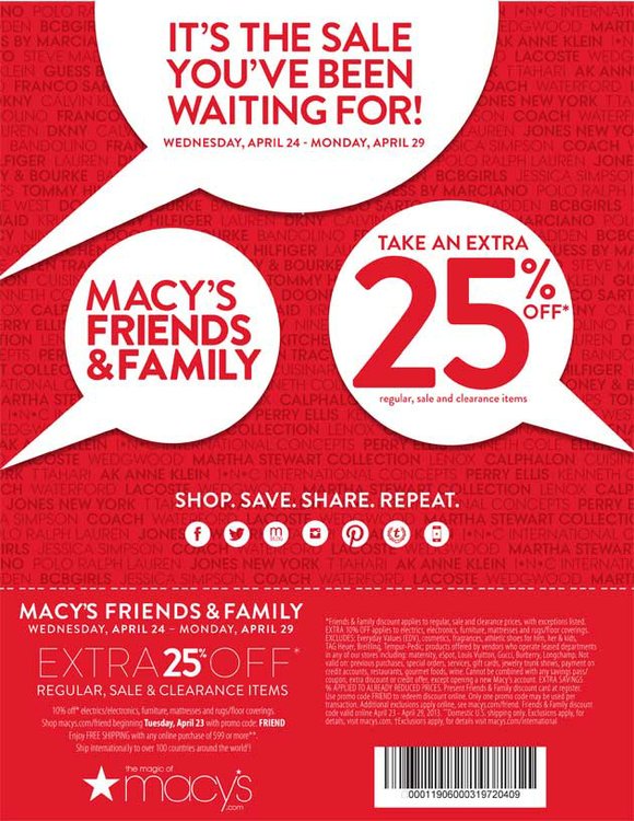 Macy&#39;s Friends & Family starts Wednesday, April 24th – Take an EXTRA 25% OFF! | Houston Style ...