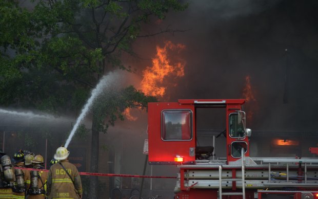 D.C. Firefighter’s battle a four-alarm blaze that destroyed Frager’s Hardware in Southeast on Wed., June 5.