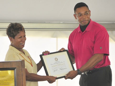The plaque for the Langston Golf Course induction into the National Black Golf Hall of Fame was presented during the Langston Golf Heritage Celebration on Saturday, June 8 in Northeast.