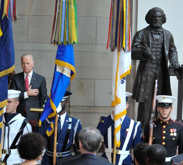 Vice President Joseph R. Biden (D) at the Frederick Douglass statue unveiling held at the U.S. Capitol on June 19.