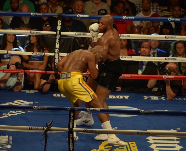 Seth 'Mayhem' Mitchell delivers a short uppercut during his bout with Johnathon Banks on Saturday, June 22 at the Barclay's Center in Brooklyn, NY. Mitchell won by unanimous decision reclaiming the North American Boxing Organization and World Boxing Council International belts.