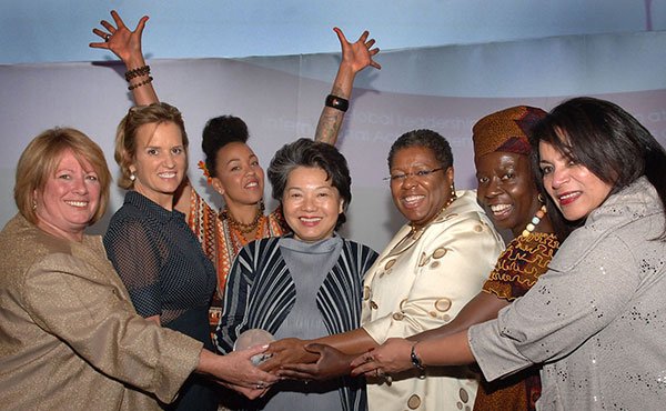 Wheelock College hosted a special awards celebration, International Partners in Leadership Award for the Advancement of Early Childhood Education, at the JFK Presidential Library and Museum in Boston on June 20. The event recognized world leaders who impact the lives of children and families each and every day across the globe. Photo (L-R): Karen Ansara, co-founder of the Haiti Fund and New England International Donors; Kerry Kennedy, president of the Robert F. Kennedy Center for Justice and Human Rights; singing sensation Maya Azucena; Yu-Foo Yee Shoon, former Minister of State, Singapore; Jackie Jenkins-Scott, president of Wheelock College; Musimbi Kanyoro, president and CEO ofThe Global Fund for Women; Marta Rosa, special assistant to the president for government and external affairs at Wheelock College.
