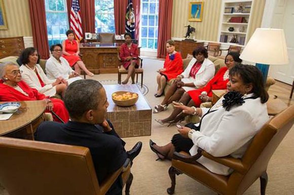 President Obama met with members of Delta Sigma Theta Sorority Inc. in the Oval Office on Tuesday, July 16, to ... President Obama met with members of Delta Sigma Theta Sorority Inc. in the Oval Office on Tuesday, July 16, to ...