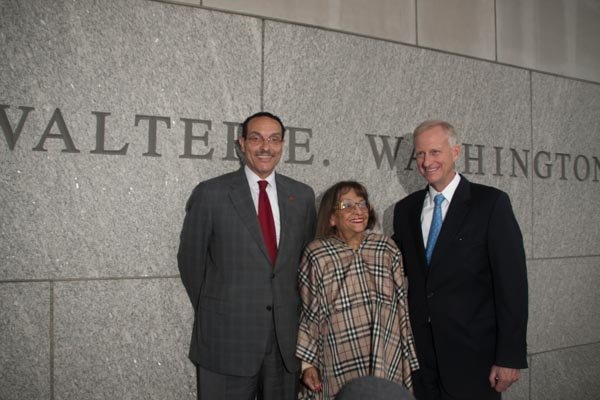 D.C. Mayor Vincent Gray, late Mayor Walter E. Washington's widow Mary, and Ward 2 Council member Jack Evans