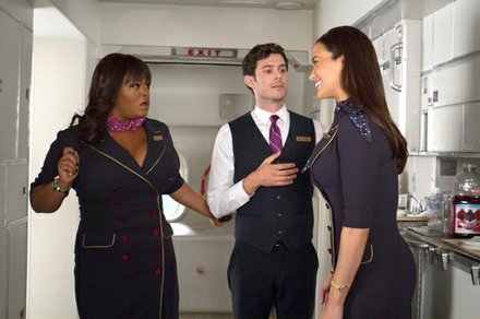 Jill Scott as “Gail,” Adam Brody as “Sam” and Paula Patton as “Montana Moore” in “Baggage Claim.”