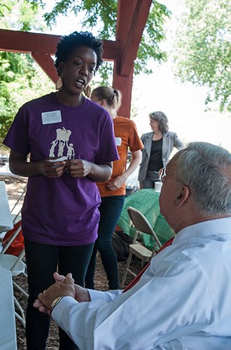 Mayor Thomas Menino attends a lunch at The Food Project’s West Cottage Street Farm in Dorchester on August 7.