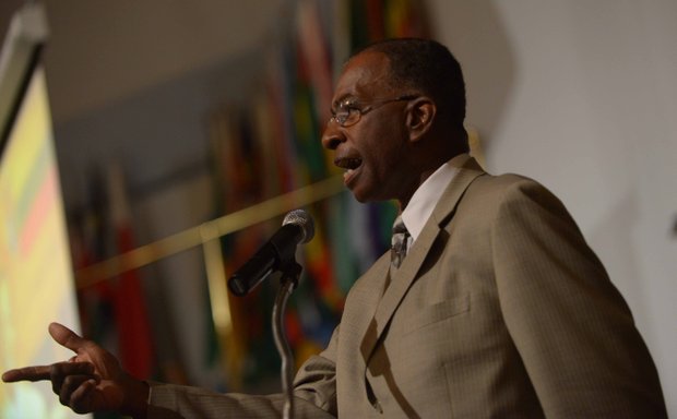 Min. Abdul-Khadir Muhammad, minister of Mosque #4, talks about the importance of the 50th Anniversary of the March on Washington during a pre-march rally celebration at Union Temple Baptist Church in Southeast on Tuesday, August 20.