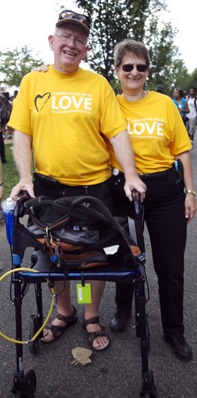 Jack and Wendy Pickett of Arlington marched 50 years ago. They were marching at the end of the line today.