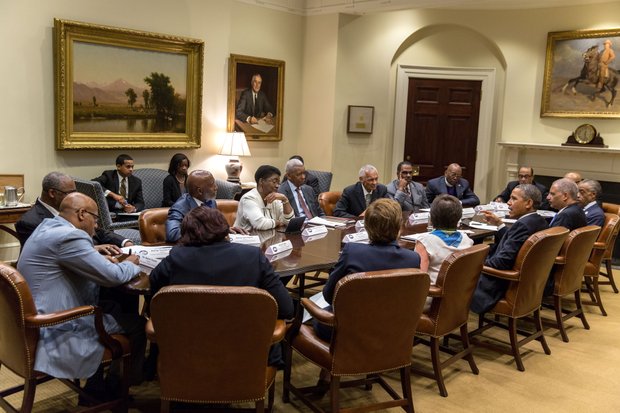 President Barack Obama meets with faith leaders in the Roosevelt Room of the White House on Aug. 26 to discuss the anniversary of the March on Washington. (Photo courtesy of the White House)