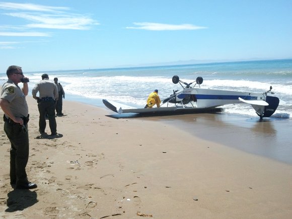A pilot suffered only minor injuries today when he made an emergency landing on a Rancho Palos Verdes beach and ... A pilot suffered only minor injuries today when he made an emergency landing on a Rancho Palos Verdes beach and ...