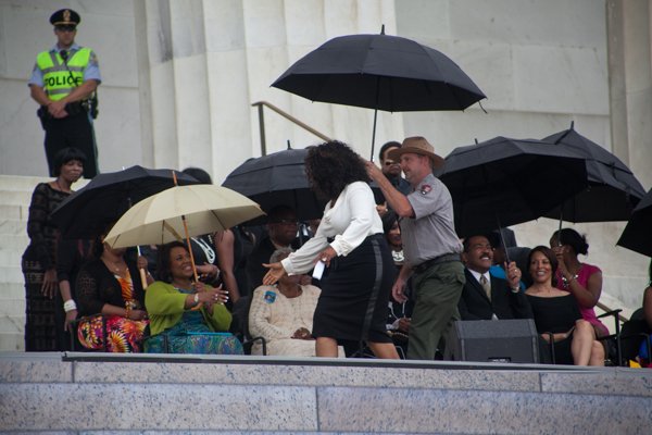 Oprah Winfrey greets Bernice King