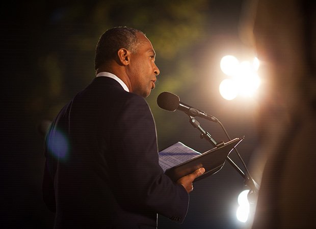 Governor Deval Patrick participates in Landmark Orchestra’s commemoration of the 50th anniversary of Dr. Martin Luther King Jr.’s “I have a dream” speech and the March on Washington at the DCR Hatch Shell on the Charles River Esplanade in Boston on Aug. 28.
