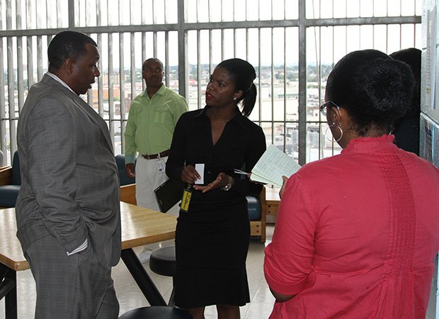 Suffolk County Sheriff Steven W. Tompkins recently hosted District 5 Boston City Council candidate Ava Callender for a tour through of the Suffolk County House of Correction (HOC). During the tour, Sheriff Tompkins (far left) spoke with Callender (center) about the myriad educational and vocational programs made available to inmates at the HOC, as well as several of the department’s external public safety initiatives.