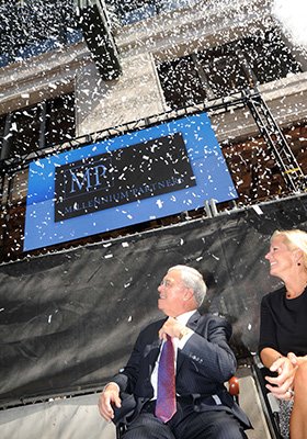 Confetti flies during the groundbreaking celebration for Millennium Tower on Sept. 17 at Downtown Crossing.