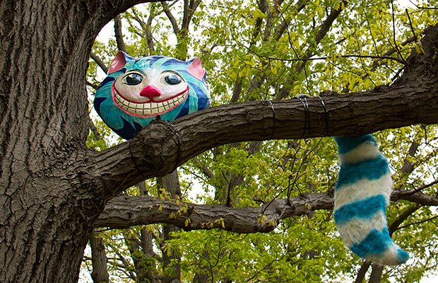 “Sculpture in the Park” is an outdoor public art exhibit at Franklin Square Park sponsored by United South End Settlements. The exhibit kicks off with a reception from 1pm-3pm. on Oct. 19. Eight local artists and a group of students from USES’ Children’s Art Centre will install sculptures from trees, from fences and along the lawn. The exhibit runs through Nov. 3. “Cheshire Grin” by Lyn MacDonald pictured above.