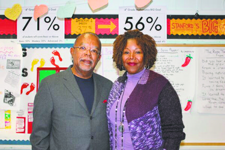 Henry Louis Gates Jr. and Ruby Bridges at the Harriet Tubman Charter School in New Orleans during the filming of “The African Americans: Many Rivers to Cross with Henry Louis Gates Jr.”