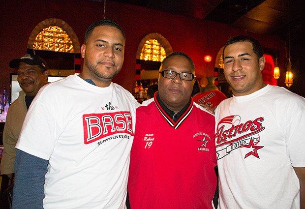 Robert Lewis Jr., proudly stands between 2 former Astros players that have gone on to play professional baseball: Juan Carlos Portes, also formerly of the Minnesota Twins, and Vladimir Camacho, graduate of Franklin Pierce and member of Traverse City Beach Bums of the Frontier League.