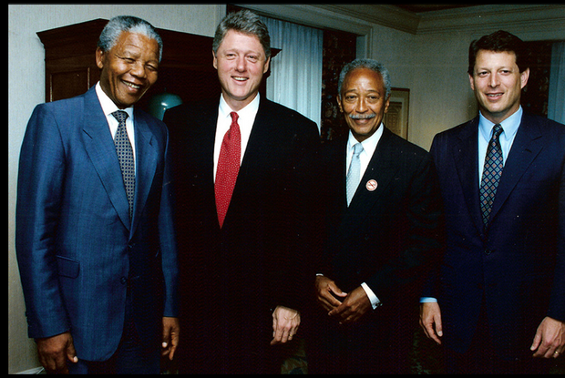 Nelson Mandela, President Bill Clinton, Mayor David Dinkins and Vice President Al Gore