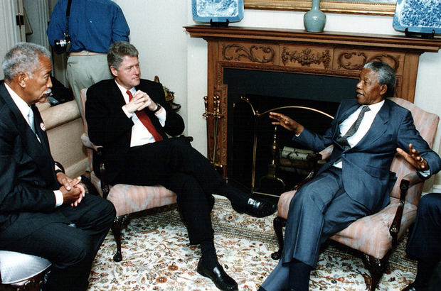 Mayor David Dinkins, President Bill Clinton and Nelson Mandela