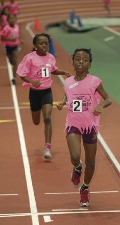 Elementary students competing in track meet