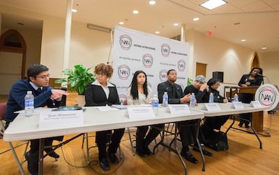 Panelists make remarks during the National Action Network-sponsored National Youth Day of Action Against Gun Violence summit at the Metropolitan A.M.E. Church in Northwest D.C. on Wednesday, Jan. 8.