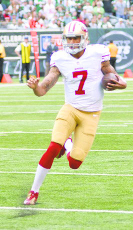 Colin Kaepernick knelt on the San Francisco 49ers sideline in demonstration of social injustices, specifically police shootings of Black men. Colin Kaepernick knelt on the San Francisco 49ers sideline in demonstration of social injustices, specifically police shootings of Black men.