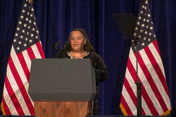 Tanya Lombard, assistant VP of public affairs at AT&T introduces Reverend Al Sharpton