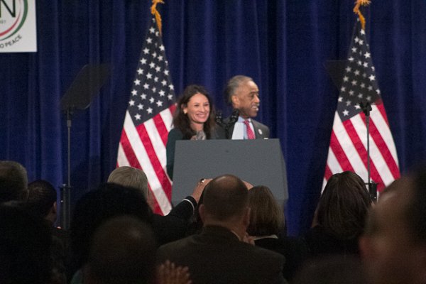 Voto Latina Founding President & CEO Maria Teresa Kumar received the Breaking Barriers Award at the National Action Network's King Day Breakfast held at the Mayflower Hotel in Northwest on Monday, Jan. 20.