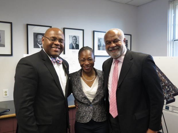(l-r) U.S. Sen. William Cowan, The Dimock Center President and CEO Dr. Myechia Minter-Jordan and Chairman of The Dimock Center’s Board of Directors Fletcher “Flash” Wiley at the center’s annual meeting on Jan. 30 on its nine-acre campus in Roxbury. Sen. Cowan delivered the keynote address on the politics of health care, his experiences in the United States Senate and the importance of advocacy.