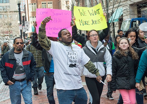 Dudley Street Neighborhood Initiative joined more than 1,000 youth yesterday at a downtown Boston rally for summer jobs funding.