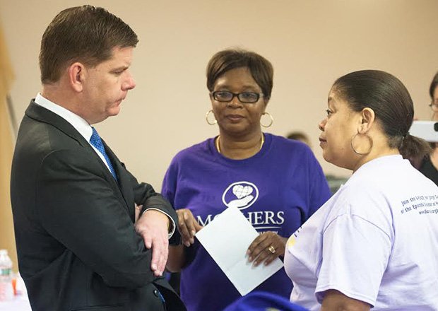 Mayor Marty Walsh attends the Mothers for Justice & Equality Empowerment Breakfast at Faith Christian Church in Dorchester on Feb. 22. At the breakfast, Mayor Walsh took time to take questions from those in attendance regarding recent violence in the city, as well as opportunities for youth to work this coming summer.