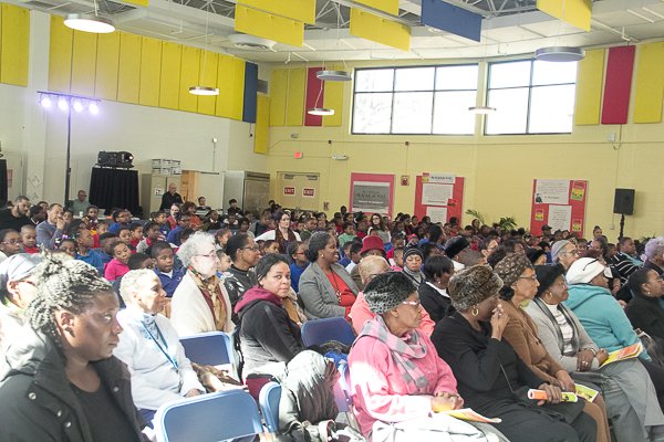 Full capacity audience during Blacks in Wax performance at McGogney Elementary School Eagle Center on Friday, Feb. 28.