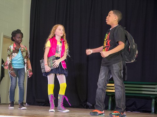 Blacks in Wax performance narrators (L-R) Saleema (Briana Rwegarulila), Cindy (Isabella De Leo), and Imani (Rhajzon Rankins)
