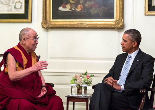 President Obama meets with the Dalai Lama in the Map Room of the White House. In the meeting, Obama reiterated his strong support for the preservation of Tibet’s unique religious, cultural, and linguistic traditions and the protection of human rights for Tibetans in China.