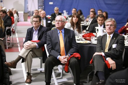 Dignitaries look on as Romeoville Mayor John Noak gives his annual State of the Village Address March 6 at Lewis University.