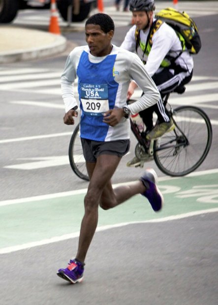 Abiyot Endale, 28, a native of Ethiopia, participates in the D.C. Rock 'n' Roll Marathon in Northwest on March 15, 2014. Endale finished first in the half-marathon version of the race.