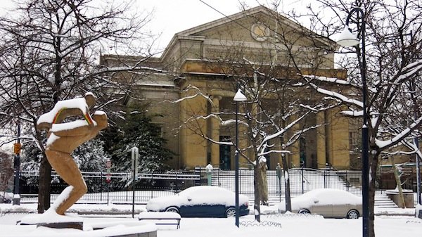 A snow-covered sculpture in Unity Park in D.C.'s Adams Morgan neighborhood is seen here on March 17, 2014, after a winter storm hit the region.