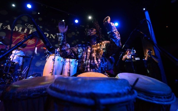 Percussionist Mahiri Keita of D.C.-based afrofunk band Chopteeth performs with the band at the Hamilton in Northwest on Friday, March 14.