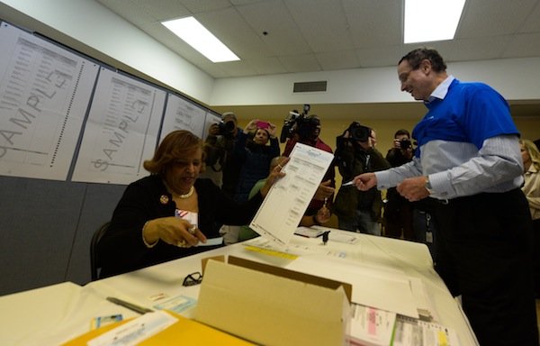 D.C. Mayor Vincent Gray cast his ballot April 1 in the Democratic primary election at his Ward 7 precinct. Gray faces seven candidates in his re-election bid.