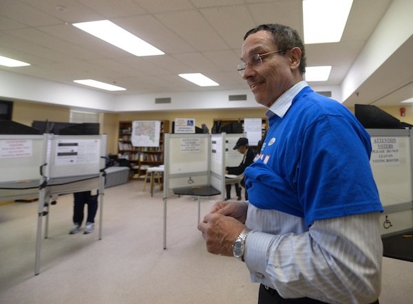 D.C. Mayor Vincent Gray cast his ballot April 1 in the Democratic primary election at his Ward 7 precinct. Gray faces seven candidates in his re-election bid.