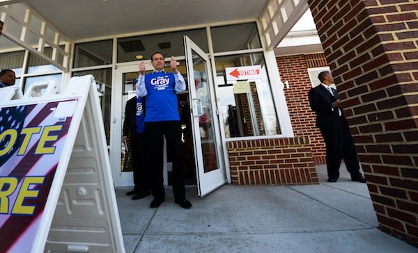 D.C. Mayor Vincent Gray cast his ballot April 1 in the Democratic primary election at his Ward 7 precinct. Gray faces seven candidates in his re-election bid.