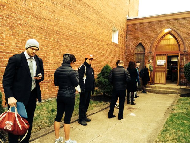 The line formed before 7:00 a.m. on Primary Day at Precinct 25 on Kalorama Road in Northwest. /Photo by Nancy Shia