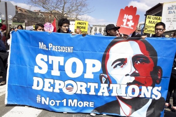 Demonstrators in D.C. protesting for immigrant rights marched from Mount Pleasant Street NW to the White House on April 5, 2014.
