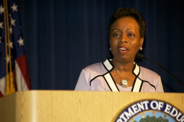 Rev. Brenda Girton-Mitchell, director of Faith-Based Initiatives and Neighborhood Partnerships for the Department of Education, speaks during a June 2 ceremony at a U.S. Department of Education facility in Richmond, Virginia, to commemorate the 50th anniversary of the Civil Rights Act.