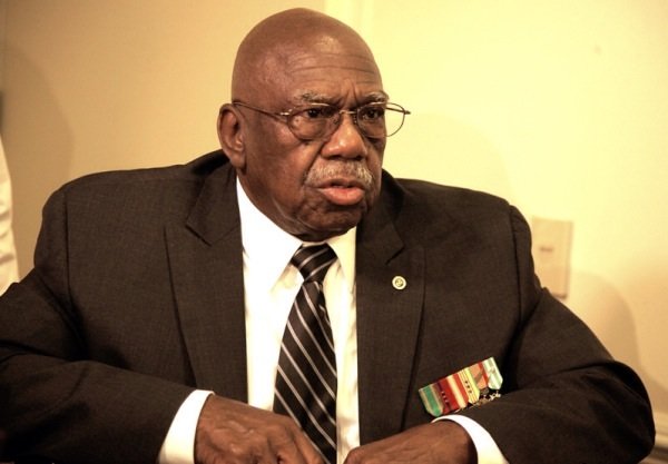 Freedom Rider Charles Pearson speaks to the press before a June 2 ceremony at a U.S. Department of Education facility in Richmond, Virginia, to commemorate the 50th anniversary of the Civil Rights Act.
