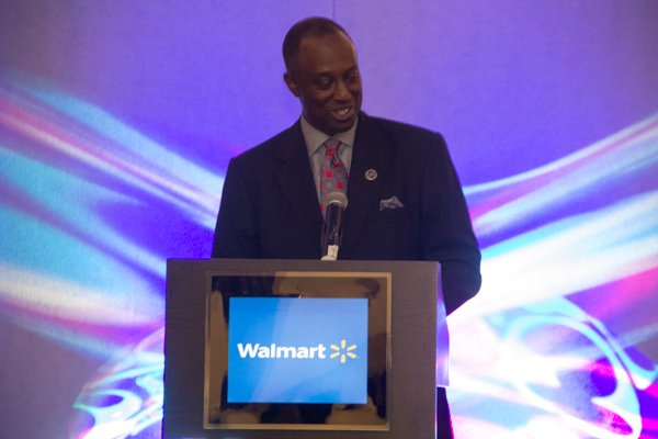 U.S. Black Chambers, Inc. President & CEO Ron Busby speaks during the School of Chamber and Business Management luncheon at the new Black-owned Marriott Marquis in Northwest on Thursday, July 10.