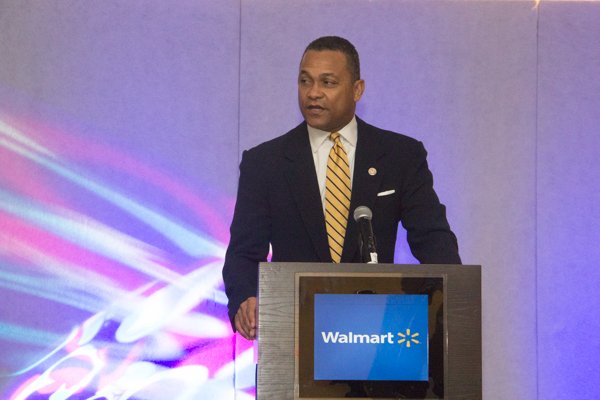 Cloves Campbell, chairman of the National Newspaper Publishers Association speaks during the U.S. Black Chambers School of Chamber and Business Management luncheon held at the new Black-owned Marriott Marquis in Northwest on Thursday, July 10.
