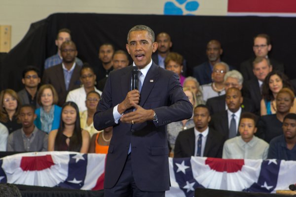 President Obama speaks at the town hall for the White House's "My Brother's Keeper" initiative held at Walker Jones Education Center on Monday, July 21.